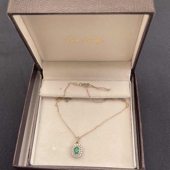 Diamond/Gemstone pendant OVL EMRL double HALO Dia 0.45 CTTW I1 HJ 14K 2TONE - Picture 3 of 8